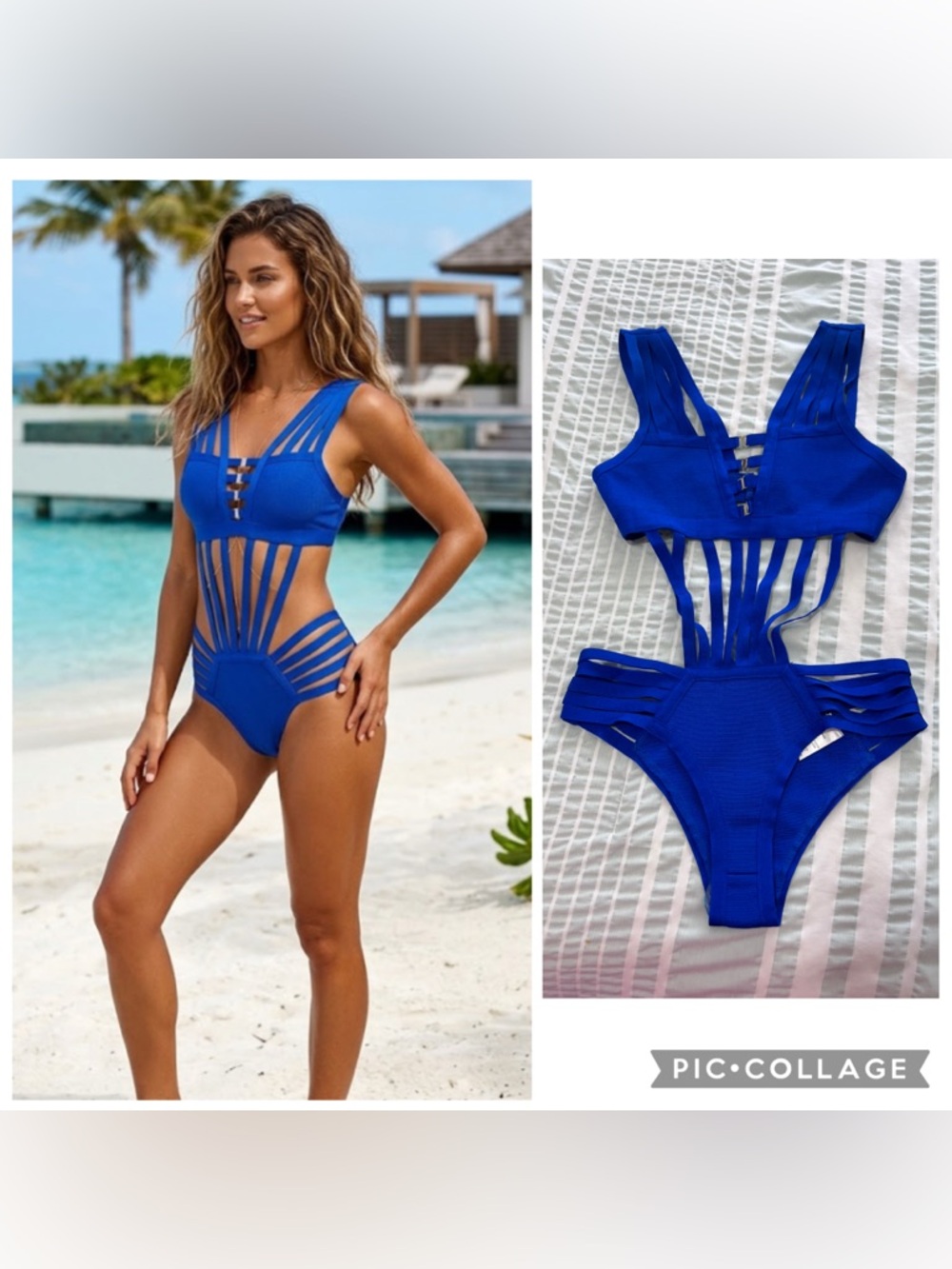 Strappy Cutout One-Piece Swimsuit in Electric Blue size S